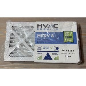 NEW HVAC Premium 14x8x1 Merv 8 Air Filters 3pack